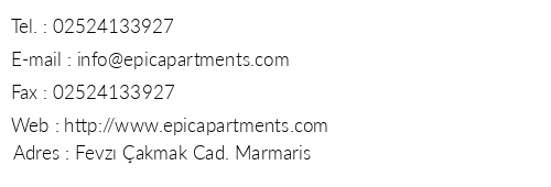 Epic Hotel & Apart telefon numaralar, faks, e-mail, posta adresi ve iletiim bilgileri